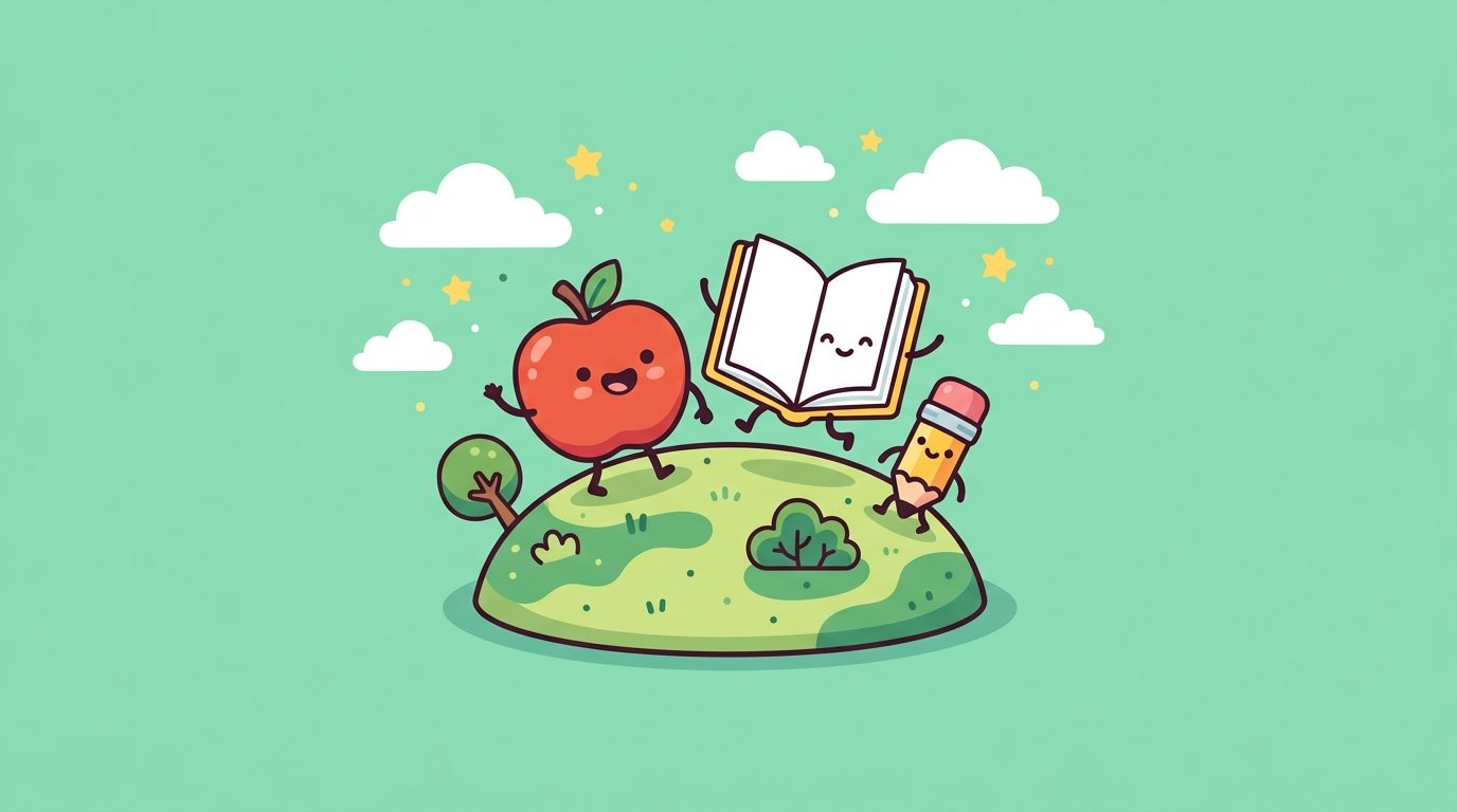 Elma, kitap ve kalem küçük bir adada maceraya hazırlanıyor.
