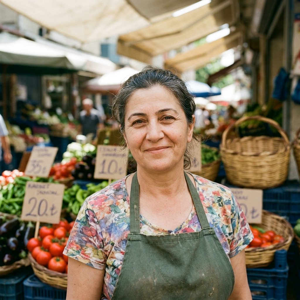 Ayşe Abla, sebze tezgâhının başında