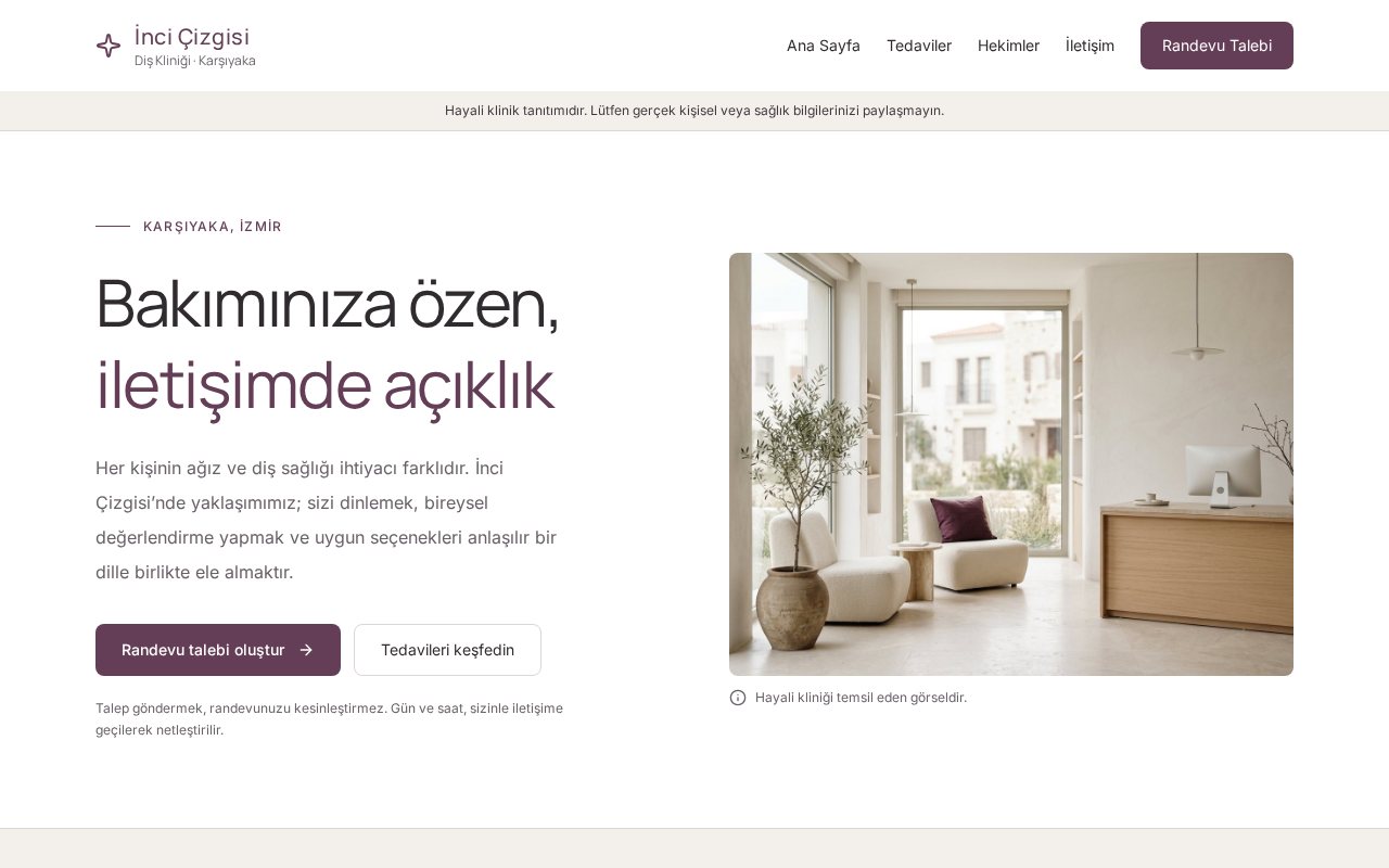 İnci Çizgisi: diş kliniği randevusu şablonu önizlemesi