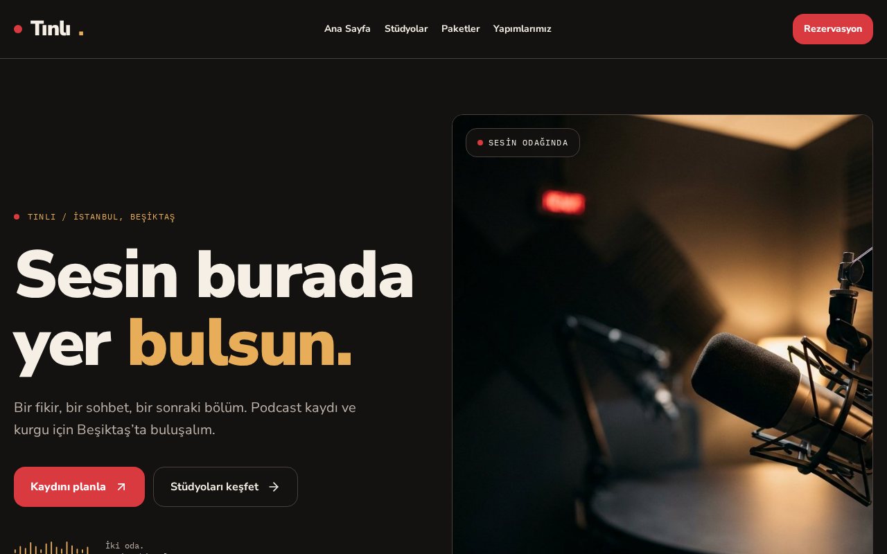 Tınlı: podcast stüdyosu şablonu önizlemesi